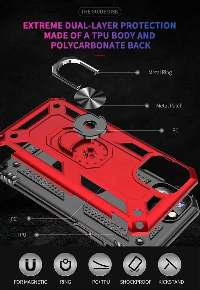 Armor Shockproof Case for iPhone 16 15 14 Plus 13 12 11 Pro Max Magentic Ring Finger Holder Military Grade Case for iPhone Cover - Caseverse