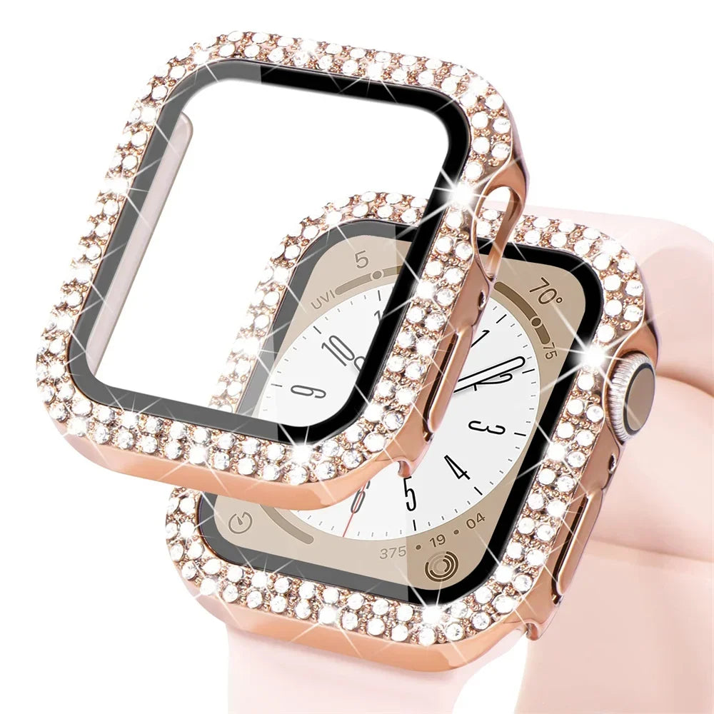 Diamond Case For Apple watch Cover 45mm 41mm 38mm 42mm 44mm 40mm Tempered Glass+ Bumper Screen Protector series 9 8 7 6 5 4 3 SE