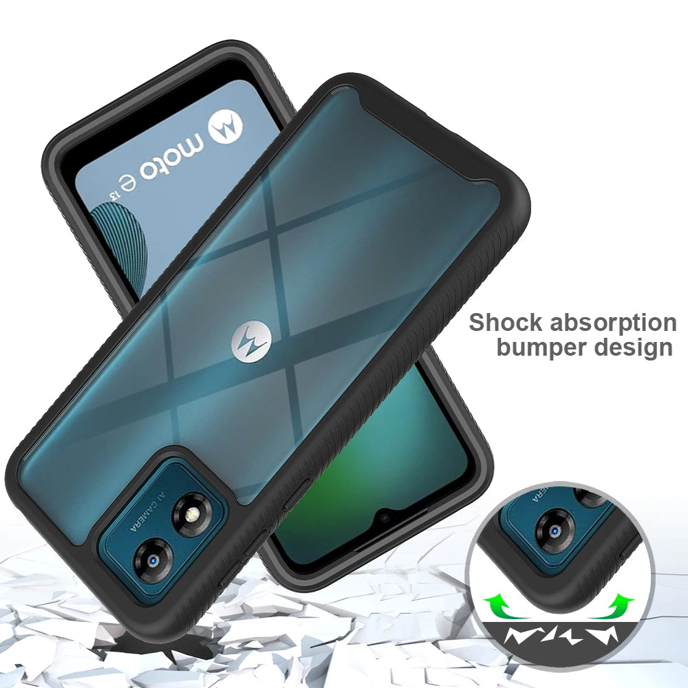 Fit Moto E13 4G Cover Shockproof Clear Protective Built-in Screen Protector TPU Bumper Cover For Motorola E13 6.5 Inch Cases - Caseverse