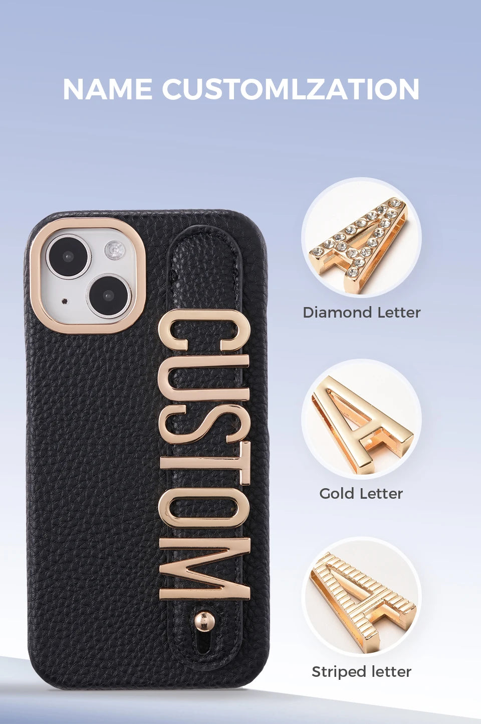 Leather Phone Case Custom Name Wristband Metal Gold Letters Personalized Cover for iPhone16 15 14 13 12 11ProMax 15 16plus Caseverse