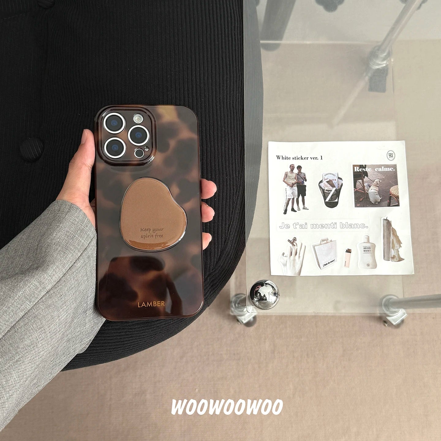 Stylish Personality Black Brown Amber Iceberg Pattern Magnetic With Holder Phone Cover Case for iPhone 16 15 14 13 12 Pro Max - Caseverse