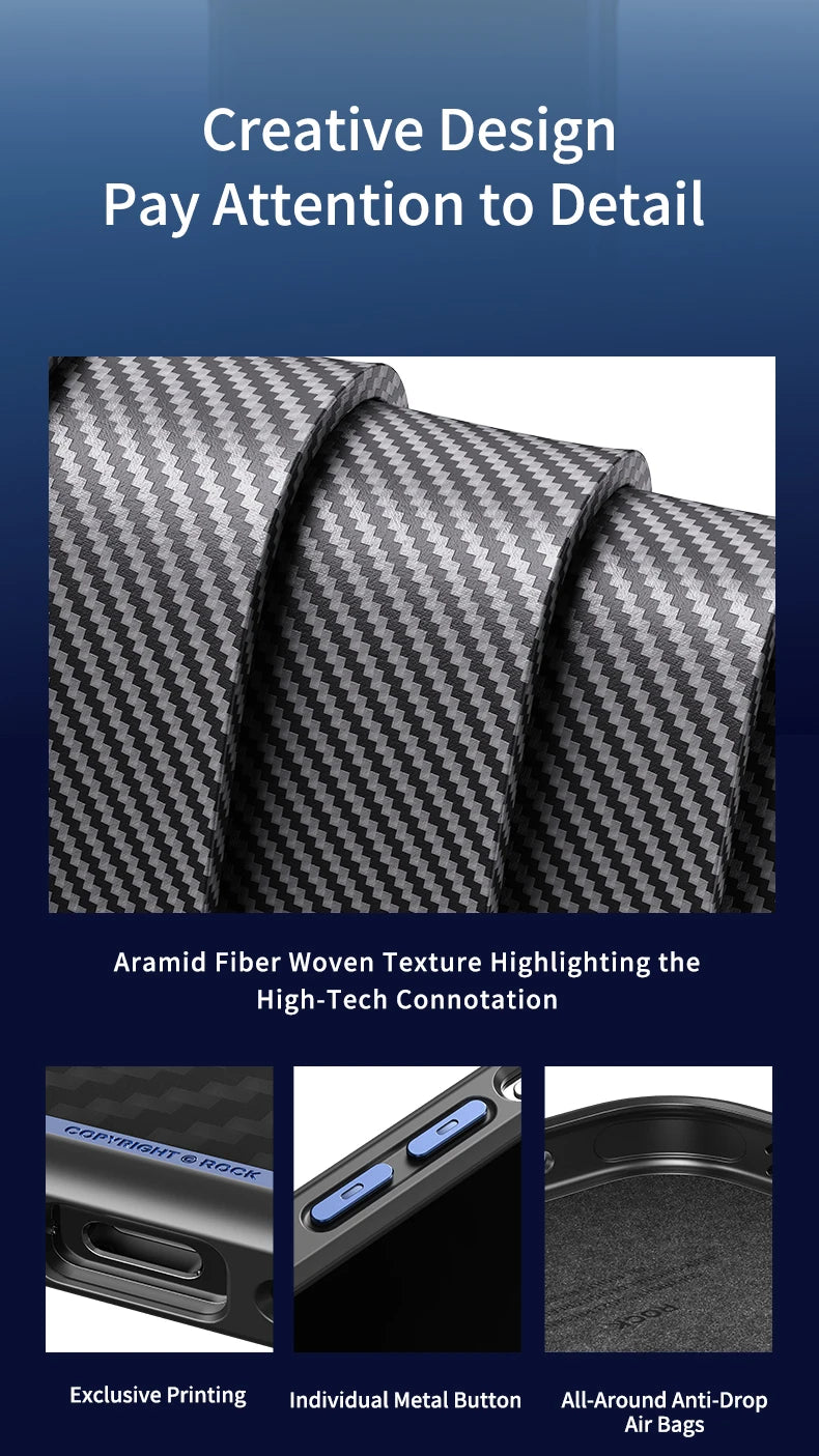 ROCK Kevlar Magnetic Case for iPhone 15 Pro Max Metal Lens Military Grade Shockproof Cover for iPhone 15 Compatible with MagSafe - Caseverse