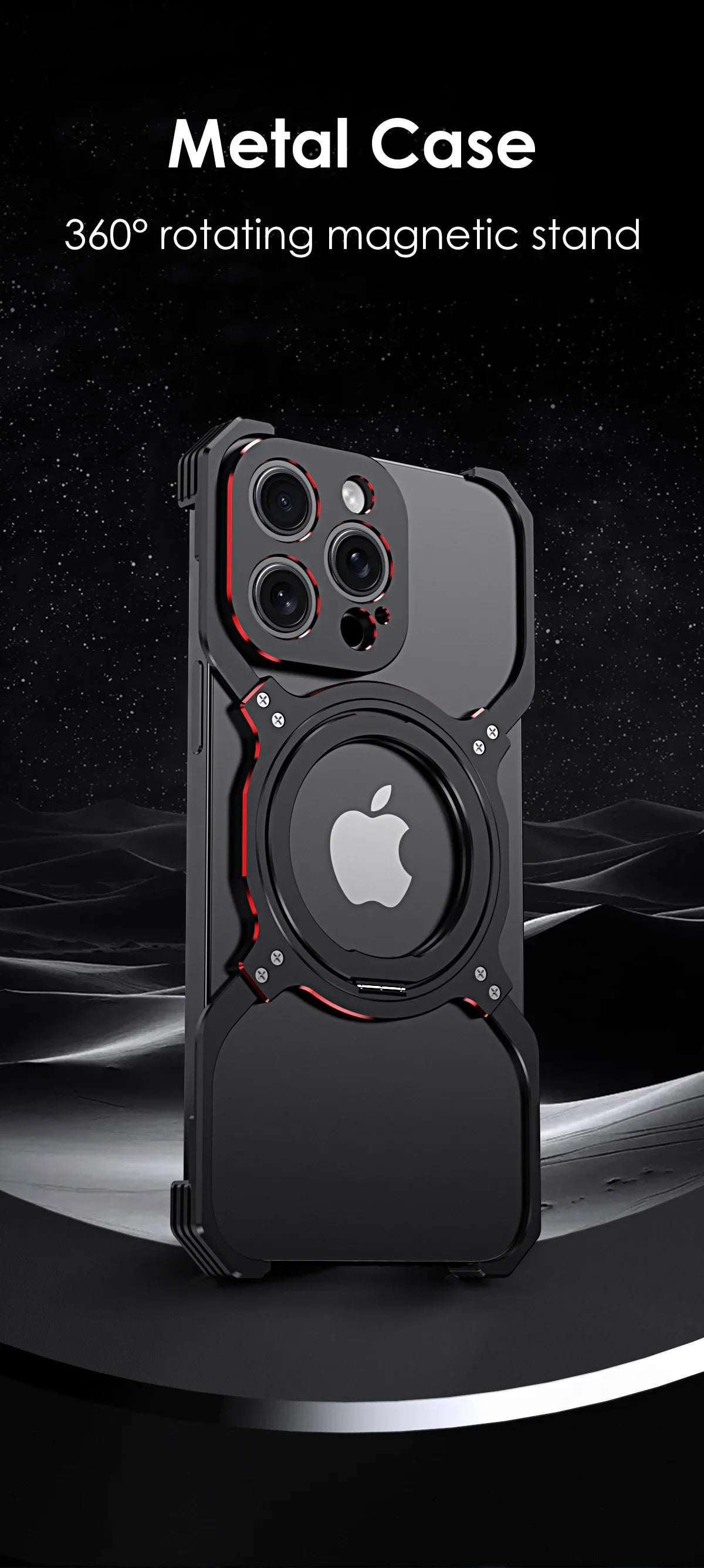 360° Stand Metal Rimless Magnetic Phone Case For iPhone 13 14 15 Pro Max Metal Bumper Lens Protection Metal Skeleton Phone Cover