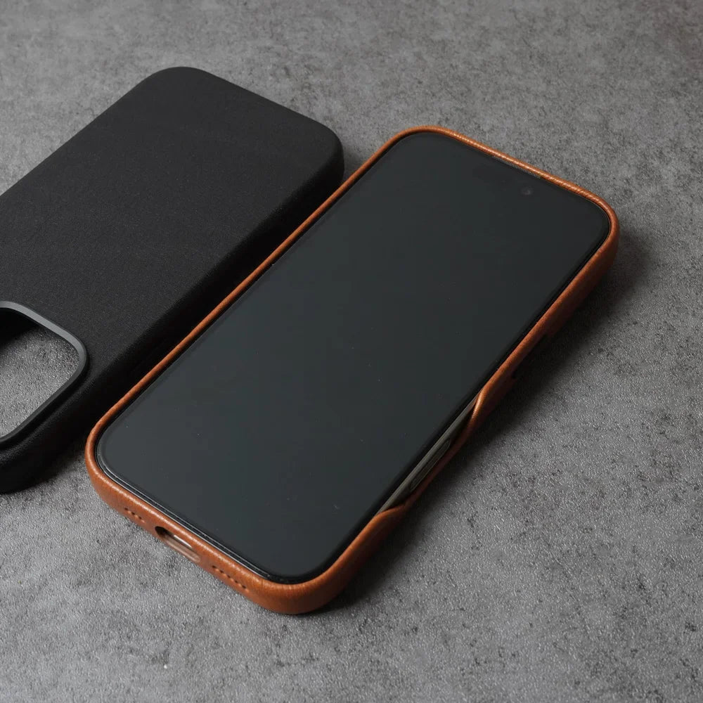 YMW Magnetic Genuine Leather Case for iPhone 16 Pro Max 15 14 Personality Cowhide Magnetic Phone Cover - Caseverse