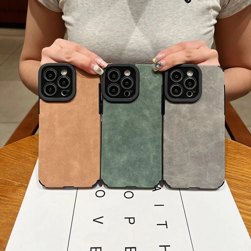 Matte Leather Silicone Phone Case For iPhone 15 16 12 11 14 Pro Max 13 Mini X XR XS 78 Plus SE Lens Protection Bumper Full Cover - Caseverse