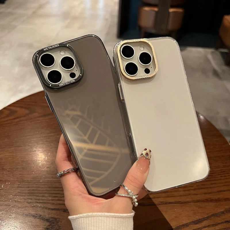 Luxury Metal camera frame protection phone case for iphone 16 15 14 13 12 pro max plus Transparent pc Shockproof Bumper cover - Caseverse