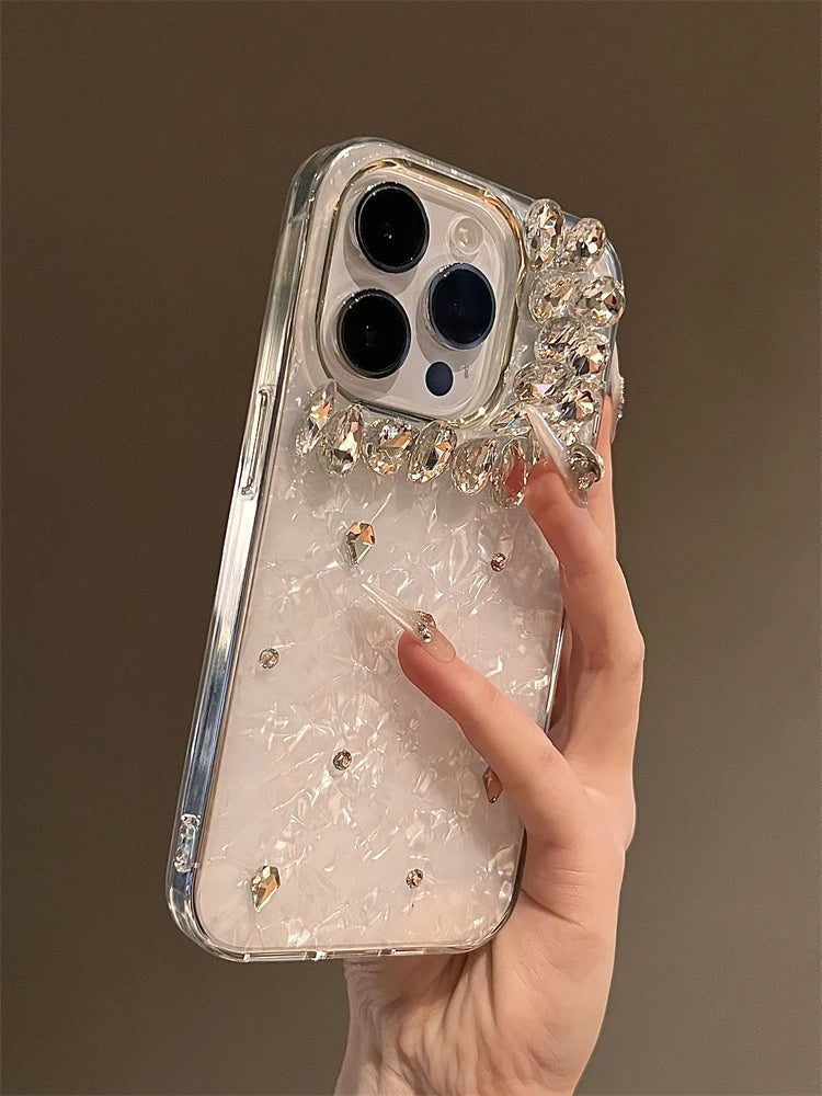Bling Siliver Color Diamond Phone Cases For iPhone 16 15 Pro Max 12 13 14 Pro Max High-end Luxury Marble Protective Soft Cover - Caseverse