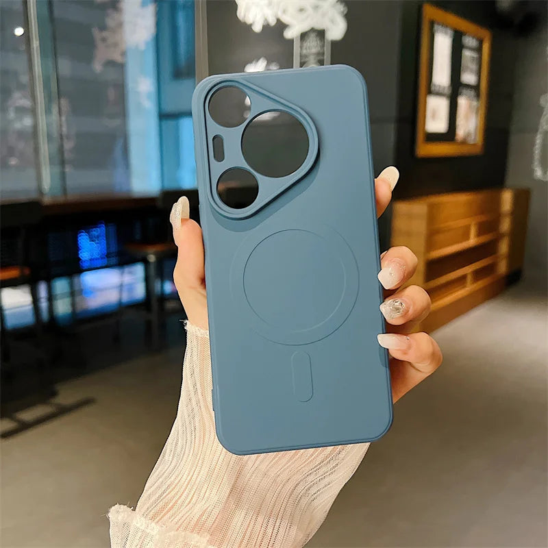 Silicone Magnetic Phone Case for Huawei Pura 70 Pro Plus Ultra Magsafe Wireless Charging Anti Drop Protective Cover Bumper - Caseverse