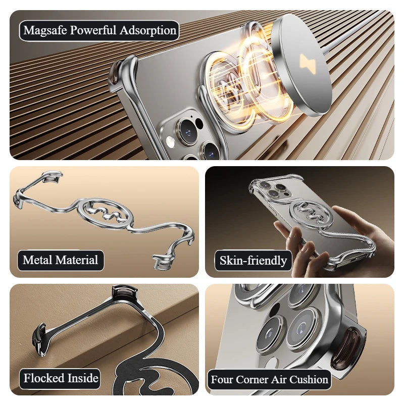 Oatsbasf Metal Phone Case for iPhone 16/16 Pro/16 Pro Max Ultra-thin Frameless Magsafe Shockproof Minimalist Protective Covers Caseverse