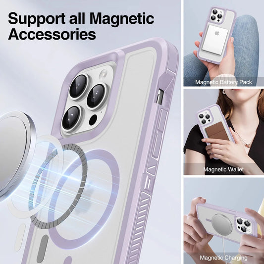 Matte Anti-slip Rugged Armor magnetic phone case for iPhone 15 14 13 12 11 Pro Max magsafe charging shockproof Hybrid hard cover - Caseverse