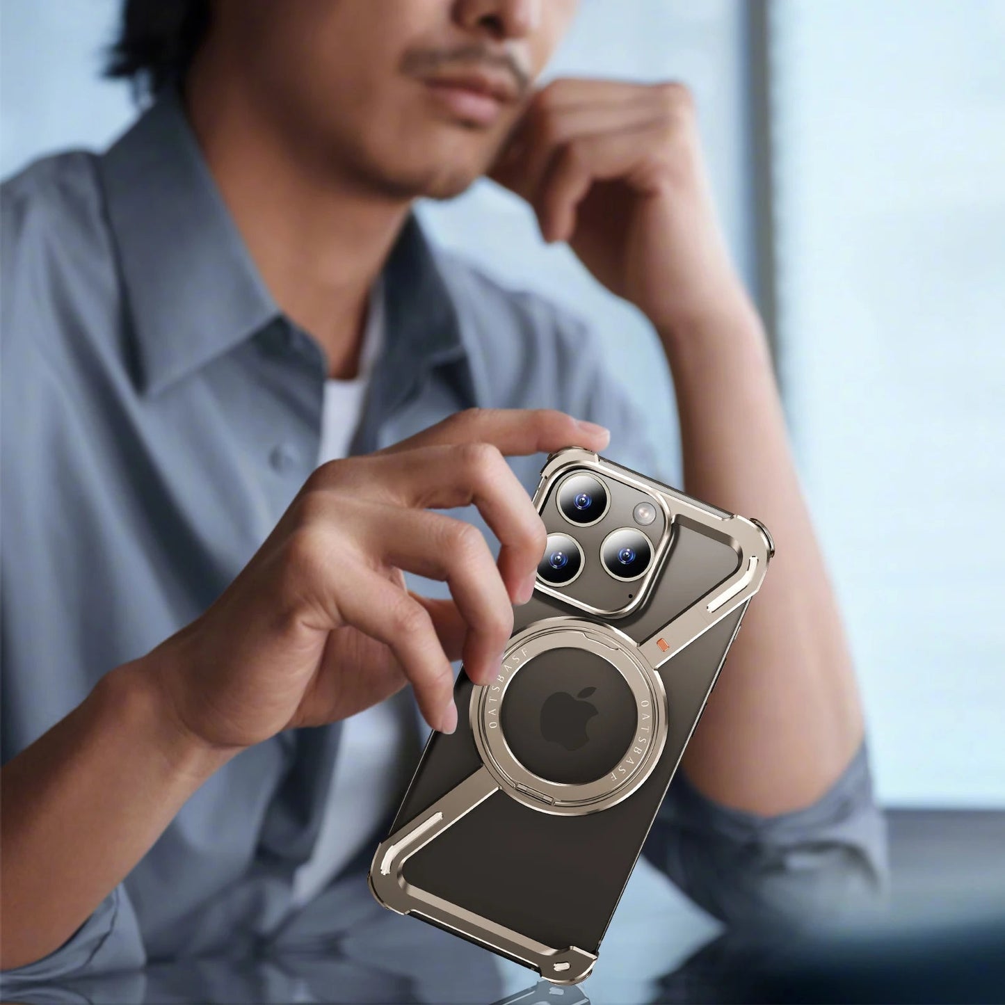 Oatsbasf Z Shape Metal Phone Case for iPhone15 /16 Pro Max Phone Protective Cover Shockproof Bumper w/360° Rotation Holder Caseverse