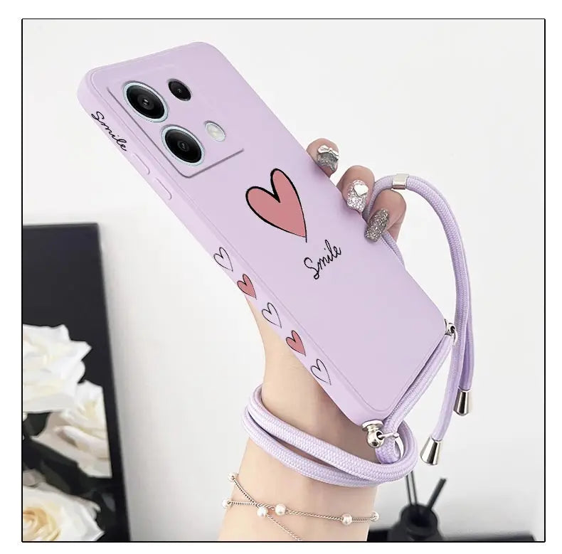 Note13 Big Red Heart Lanyard Silicone Phone Case For Xiaomi Redmi Note 13 13Pro Shatterproof Redmi Note 13ProPlus Back Cover