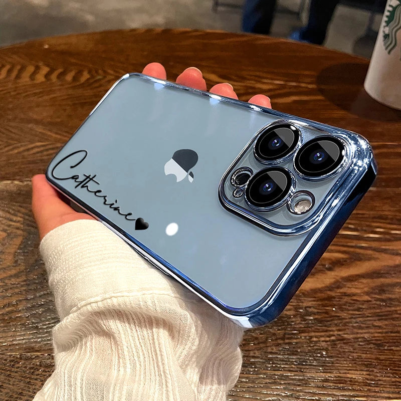 15 16 Pro Max Personalised Customized Name Case For iPhone 16 15 14 13 12 11 Pro Max Plating Transparent Luxury Cover 15 Pro Max Caseverse
