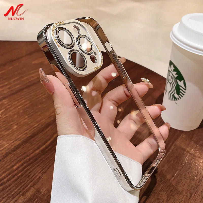 For iPhone 15 Pro Max Luxury Case Metal Camera Protection Transparent Armor Phone Cases for iPhone 12 13 14 Pro Max 14 Pro Plus Caseverse