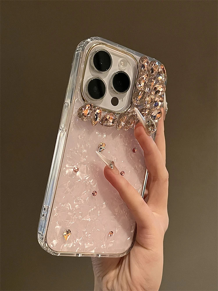 Bling Siliver Color Diamond Phone Cases For iPhone 16 15 Pro Max 12 13 14 Pro Max High-end Luxury Marble Protective Soft Cover - Caseverse