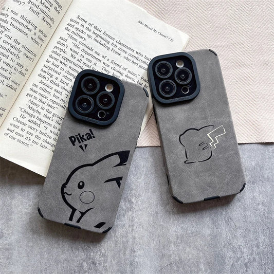 Luxury Pokemon Pikachu Matte Soft Leather Phone Case For iPhone 15 14 13 12 11 Pro Max Lens Protection Shockproof Silicone Cover - Caseverse