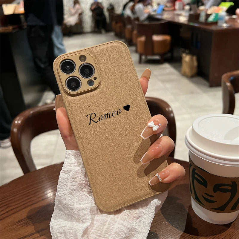 Personalized Customized Name Heart Phone Case for iPhone 16 15 14 13 Pro Max 12 11 X XS XR Design Leather Protective Back Cover Caseverse