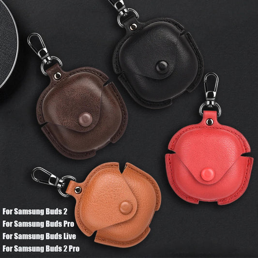 Luxury Leather Case For Samsung Galaxy Buds 2 Pro Buds Live Buds FE Case Bluetooth Wireless Headphones Protective Cover Keychain Caseverse
