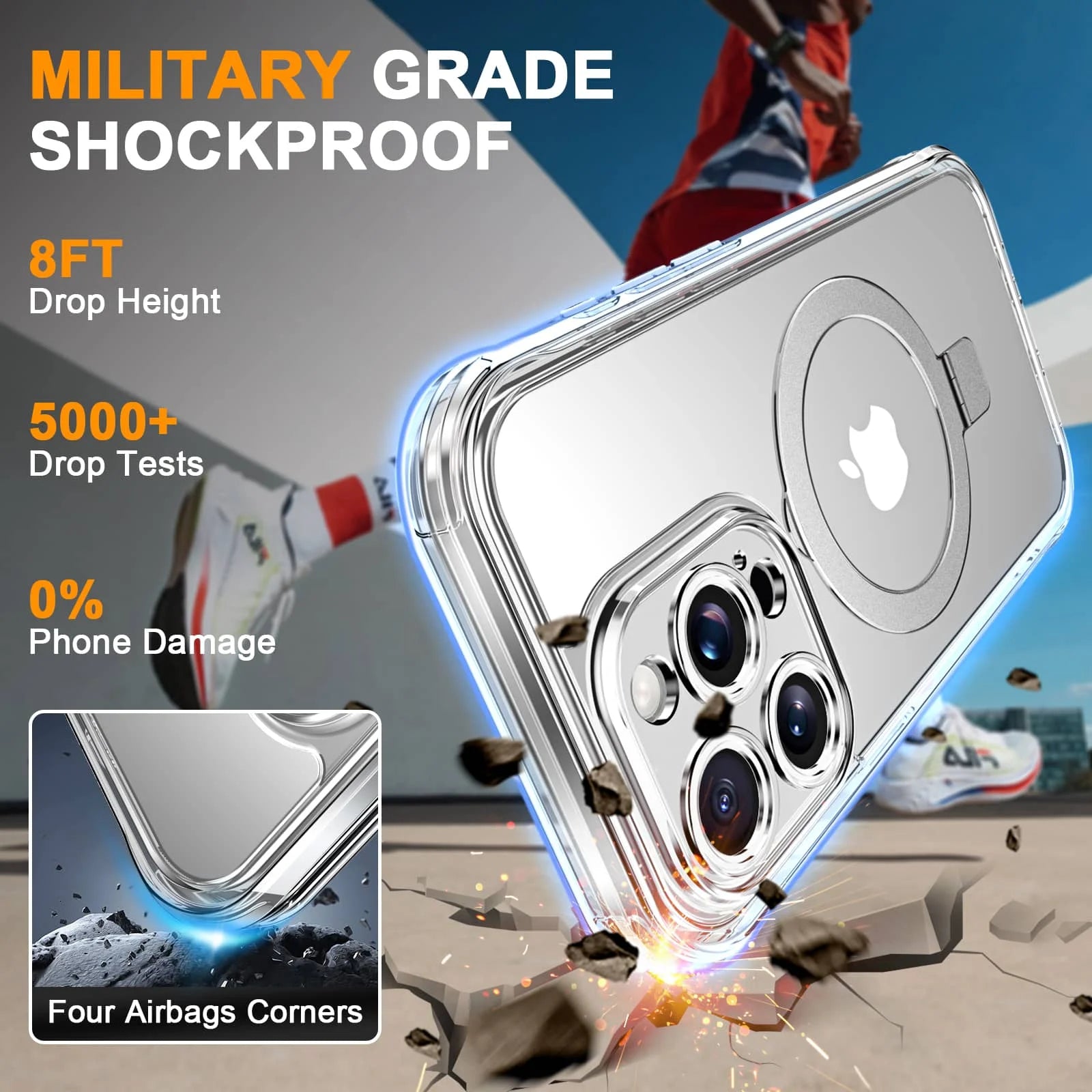 Case for iPhone 16/15/14/13 Pro Max 16 15 14 Plus, Built-in PET Screen Protector with Ring Holder Kickstand, Full Body Cover - Caseverse