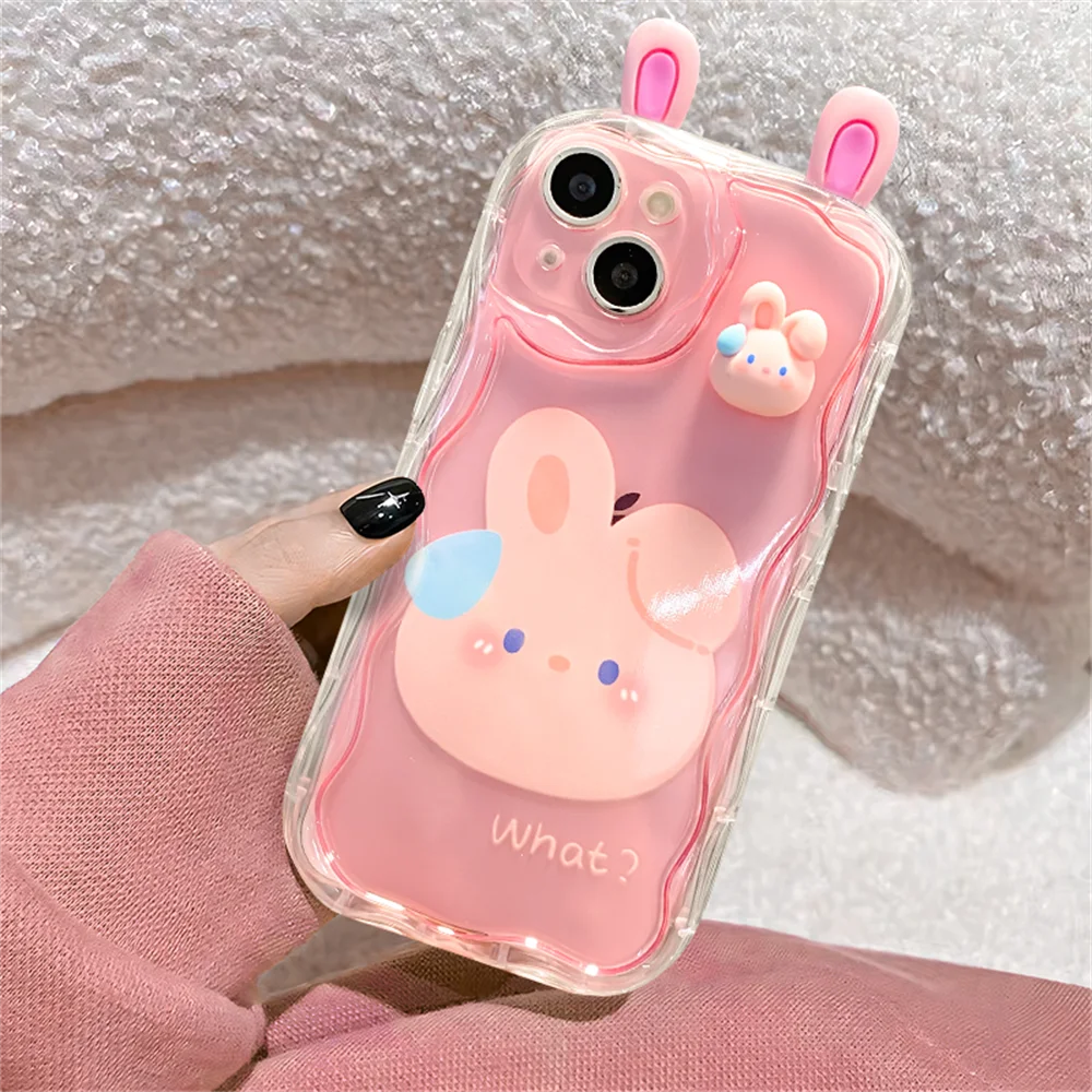 Korean Cute 3D Bear Frog Rabbit Ear Soft Silicone Phone Case For iPhone 14 15 Pro Max 13 12 Pro 11 Cartoon Clear Cover - Caseverse