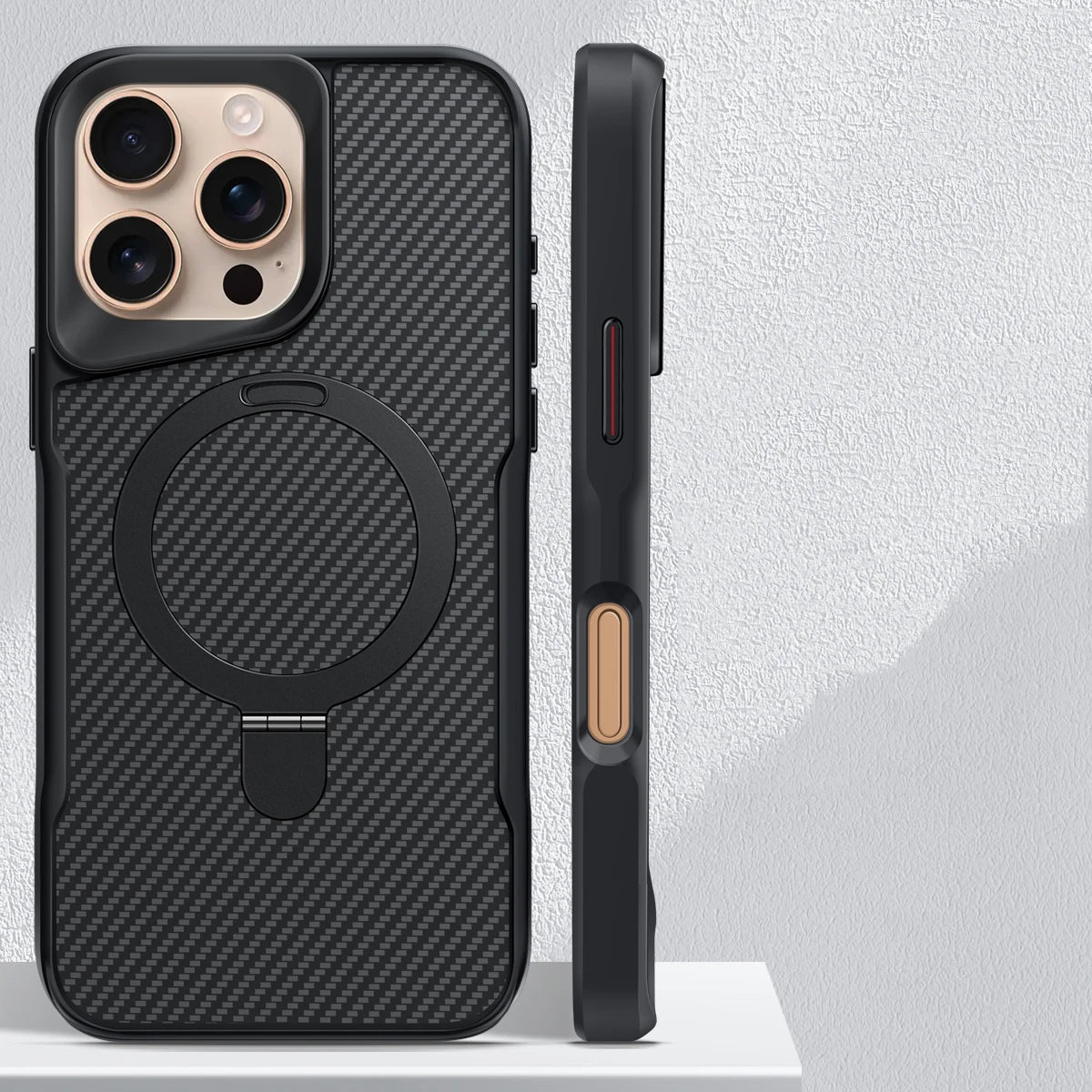 Desert Titanium metal holder carbon fibre magnetic phone case for iPhone 16 15 14 13 12 Pro Max magsafe charging armor hard case - Caseverse