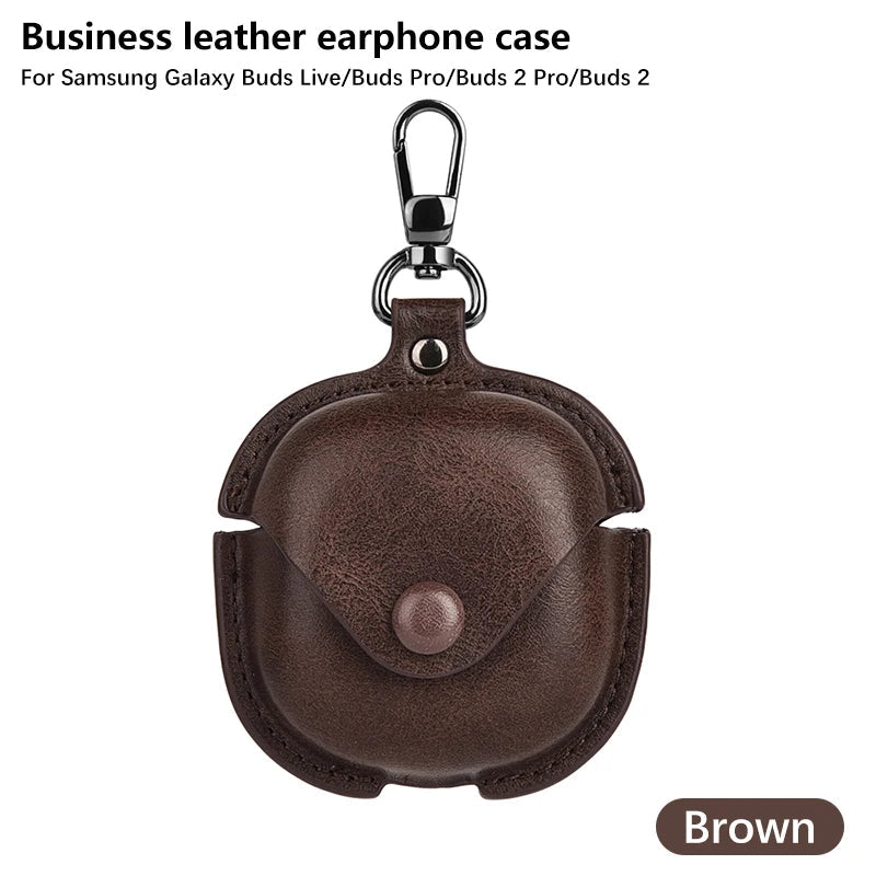 Luxury Leather Case For Samsung Galaxy Buds 2 Pro Buds Live Buds FE Case Bluetooth Wireless Headphones Protective Cover Keychain Caseverse