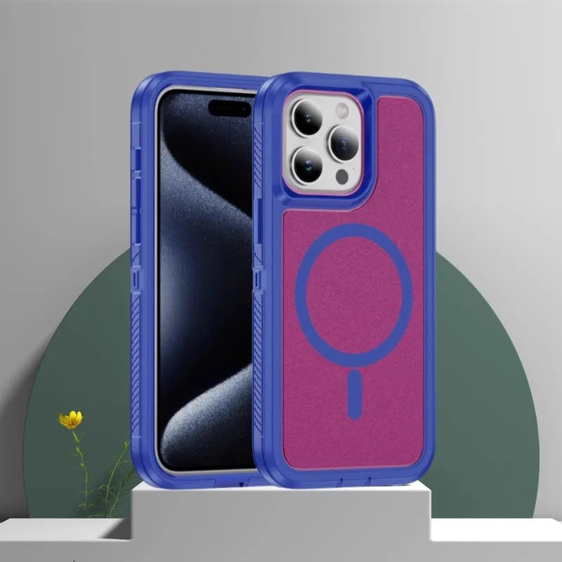 Matte Anti-slip Rugged Armor magnetic phone case for iPhone 15 14 13 12 11 Pro Max magsafe charging shockproof Hybrid hard cover - Caseverse