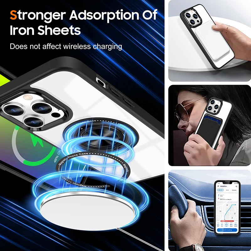 Metal Ring Magnetic Bracket Wireless Charging Phone Case for iPhone 16 15 14 Pro Max