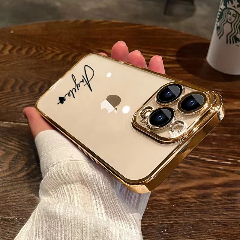 15 16 Pro Max Personalised Customized Name Case For iPhone 16 15 14 13 12 11 Pro Max Plating Transparent Luxury Cover 15 Pro Max Caseverse