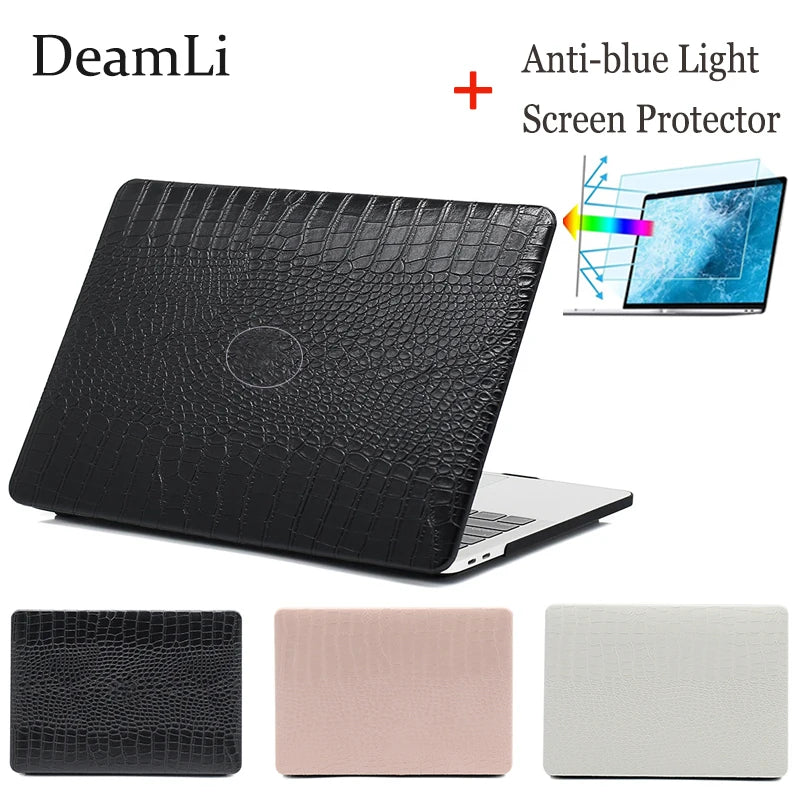 Laptop Case for Macbook Air 15 13 M2 Chip Leather Cover for A2941 A2681 A2338 M1 Pro14 2021 2023 M3 Crocodile Pattern Skin Shell