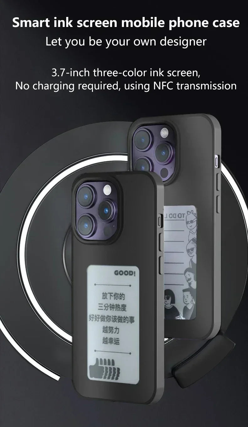 Smart E-ink Screen Phone Case for IPhone 13 14 15 Pro Max NFC Refesh Photo Anime Characters Boy Girl Luxury Silicone Phone Cover - Caseverse