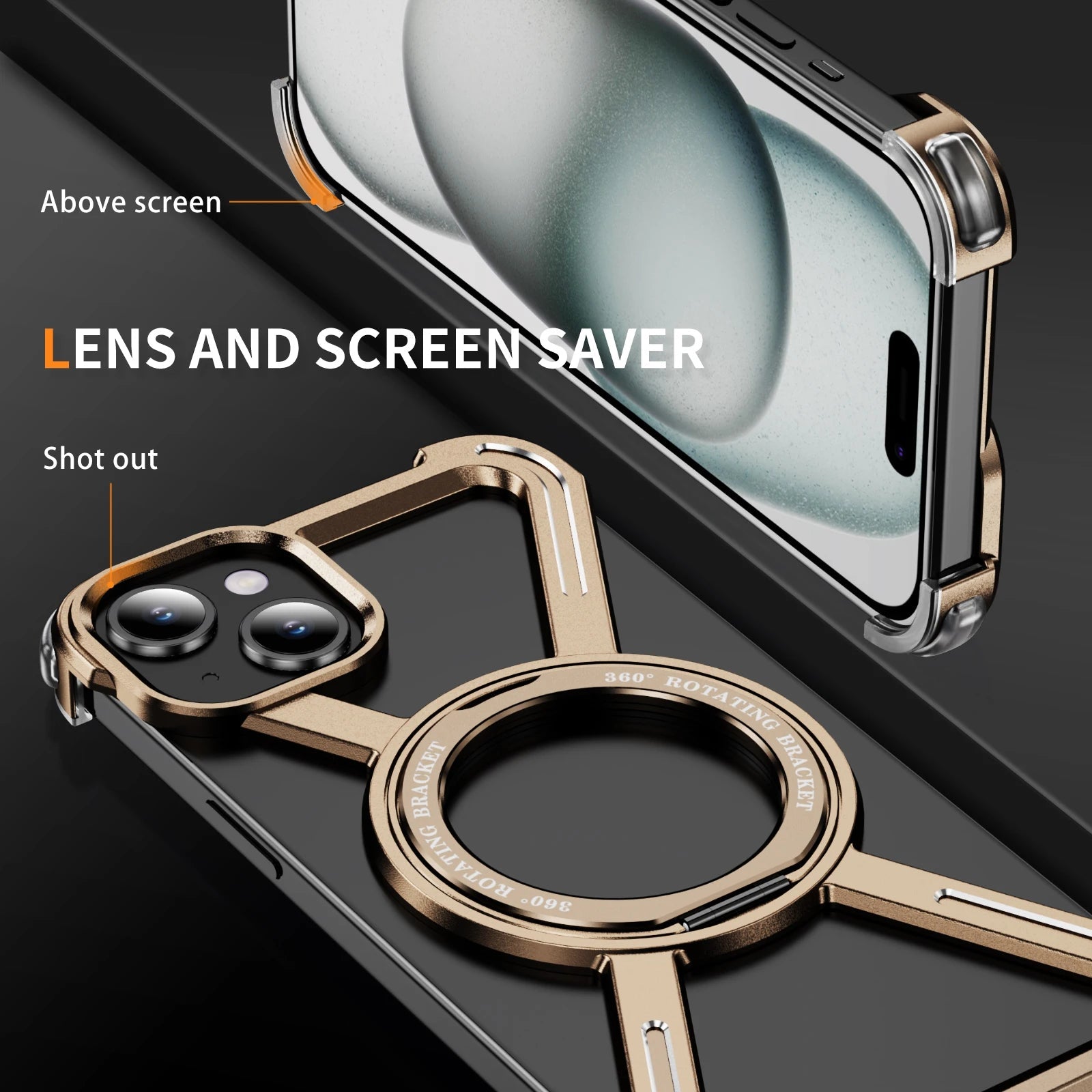 Titanium Metal Phone Case for iPhone 13 15 14 16 ProMax 16 15Pro Protective Cover Bumper w/ 360° Rotation Holder Shockproof Sase Caseverse