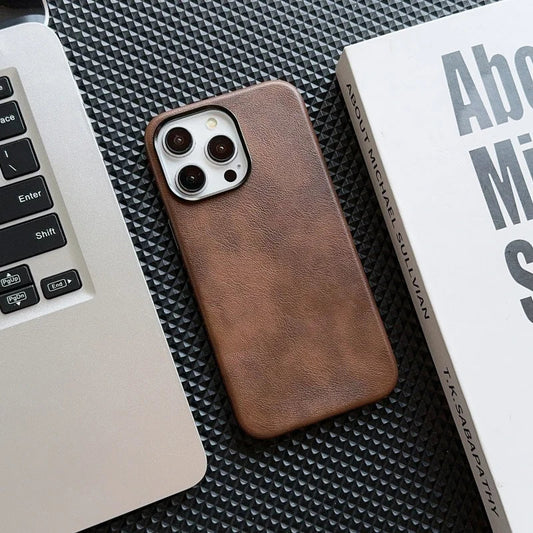 Luxury Business Vintage Leather Magnetic Phone Case for IPhone 16 Plus 15 14 13 12 Pro Max Metal Camera Frame Shockproof Cover Caseverse