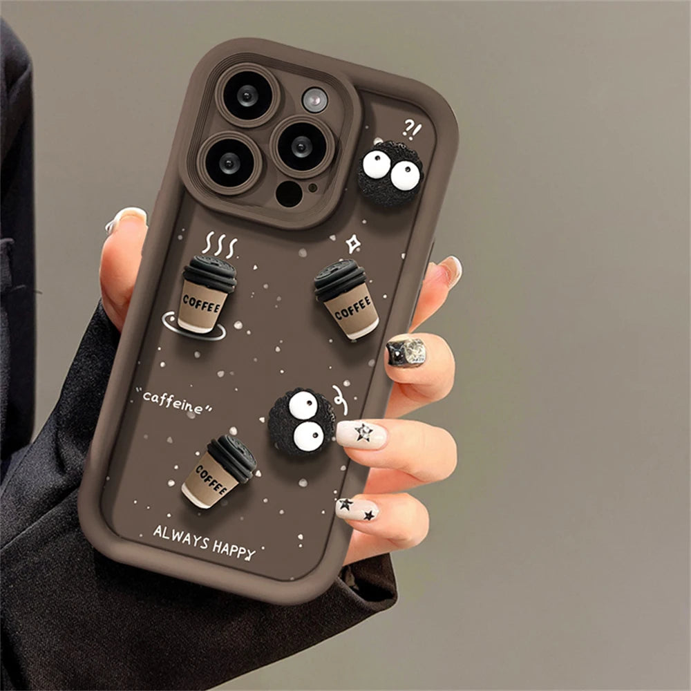 Cute Fun 3D Ball Coffee Silicone Soft Phone Case For iPhone 16 14 13 12 11 15 Pro Max XS XR 7 8 Plus SE Shockproof Matte Cover - Caseverse