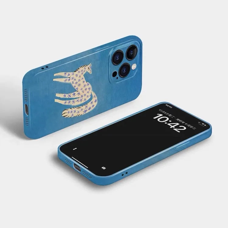 Ins Blue Starry Sky White Horse Cartoon Phone Case for IPhone 16 15 14 13 12 11 Pro Max X XS XR XSMax Glossy Film Hard PC Cover Caseverse