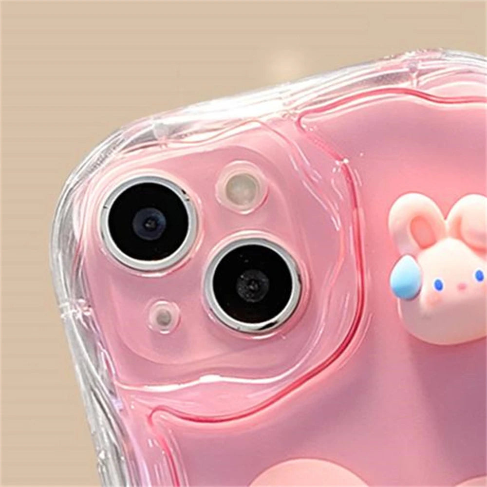 Korean Cute 3D Bear Frog Rabbit Ear Soft Silicone Phone Case For iPhone 14 15 Pro Max 13 12 Pro 11 Cartoon Clear Cover - Caseverse