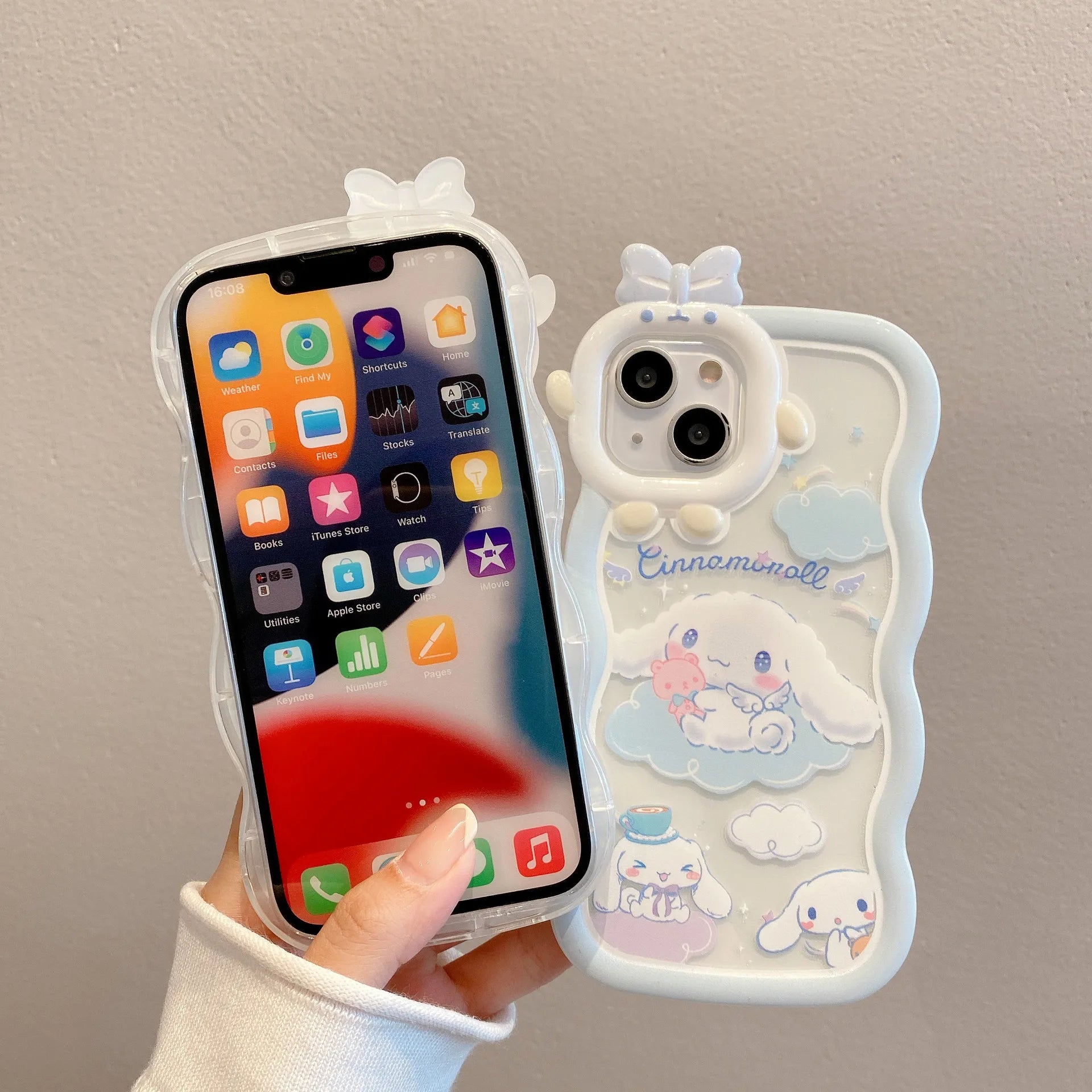 Kawaii Sanrio Cinnamoroll With Bracelet Bracket Phone Case For iPhone 15 14 13 12 11 Pro Max XR XS MAX X 7 Back Cover Y2k Gift - Caseverse