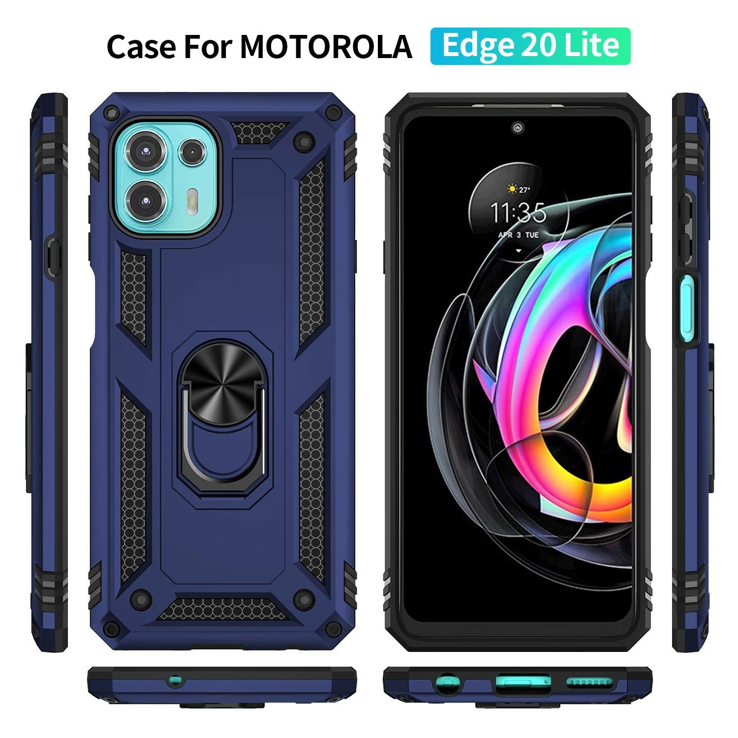 Cover Case for Moto Motorola Edge 20 Lite Shockproof Armor Rugged Military Protective Ring Holder Magnet Phone Case - Caseverse