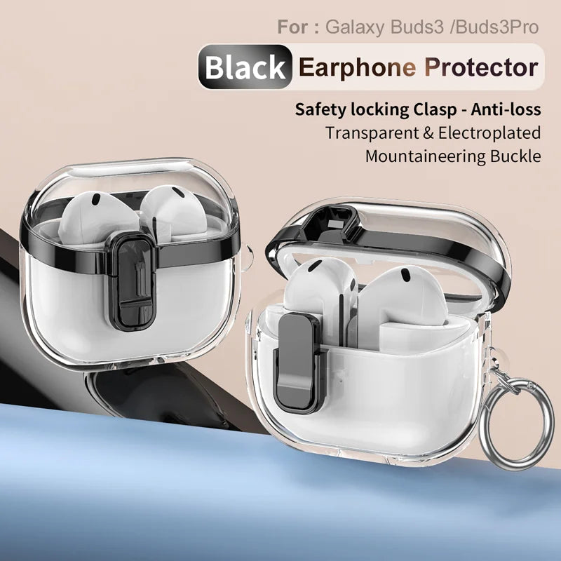 Transparent Case For Samsung Galaxy Buds 3 Pro/ Buds 3 Cover Lock buckle electroplating anti fall protective Galaxy Buds3 Cover Caseverse