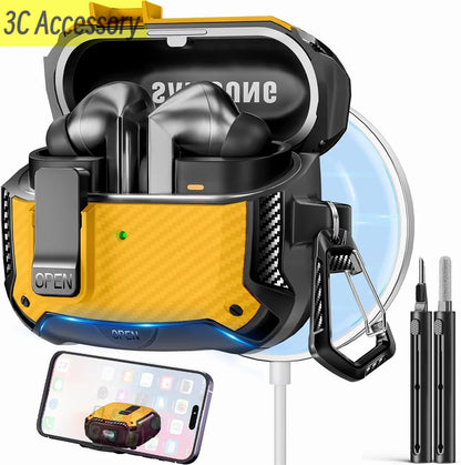 2025 New Phone Stand Case For Samsung Galaxy Buds 3 Pro Case With Secure Lock Clip & Cleaning kit Carbon Fiber Cover For Buds 3