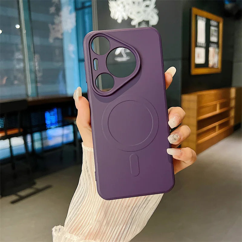 Silicone Magnetic Phone Case for Huawei Pura 70 Pro Plus Ultra Magsafe Wireless Charging Anti Drop Protective Cover Bumper - Caseverse