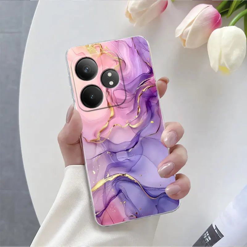 For Realme GT Neo 6 SE Neo6 6T Case Luxury Phone Case For Realme GT Neo6 SE Marble Flower Clear Soft Silicone Protective Cover - Caseverse