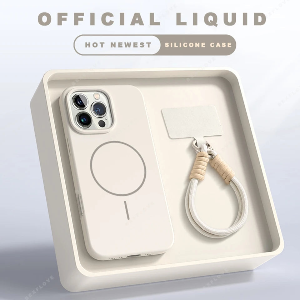 Magnetic Phone Case For iPhone 15 14 16 Plus 11 12 13 16 Pro Max Silicone Official Lanyard Magsafe Strap Protector Soft Cover Caseverse