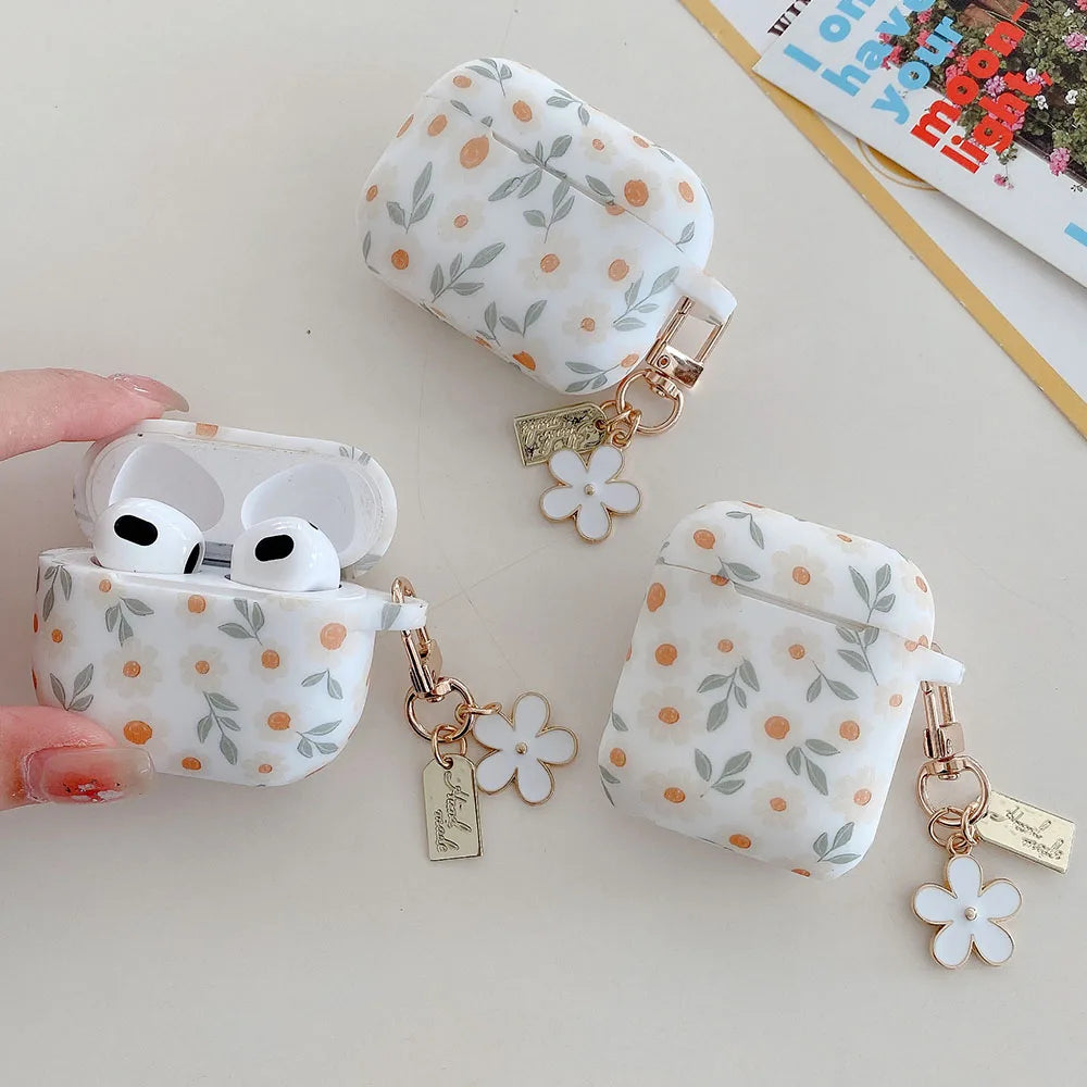 For Apple AirPods 4 ANC Flower Print Earphone Case For AirPods 2 3 Pro2 Silicone Soft Wireless Headphones Cover With Keychain Caseverse