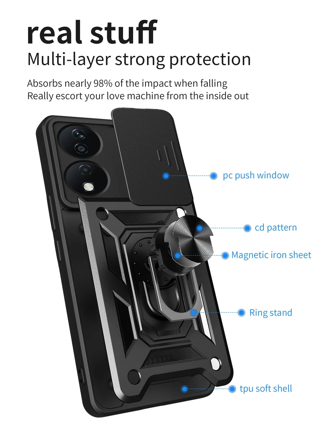 Honor X7B Phone Case, Heavy Duty Rugged Cover Bracket Magnetic Holder Shockproof Phone Case For Honor X7B - Caseverse