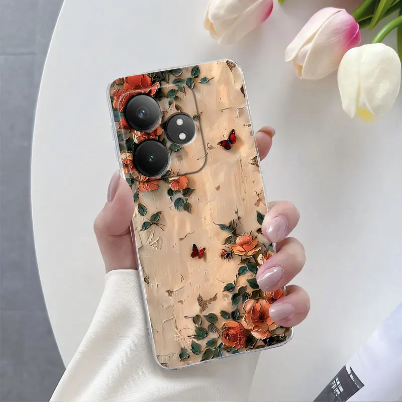 For Realme GT Neo 6 SE Neo6 6T Case Luxury Phone Case For Realme GT Neo6 SE Marble Flower Clear Soft Silicone Protective Cover - Caseverse