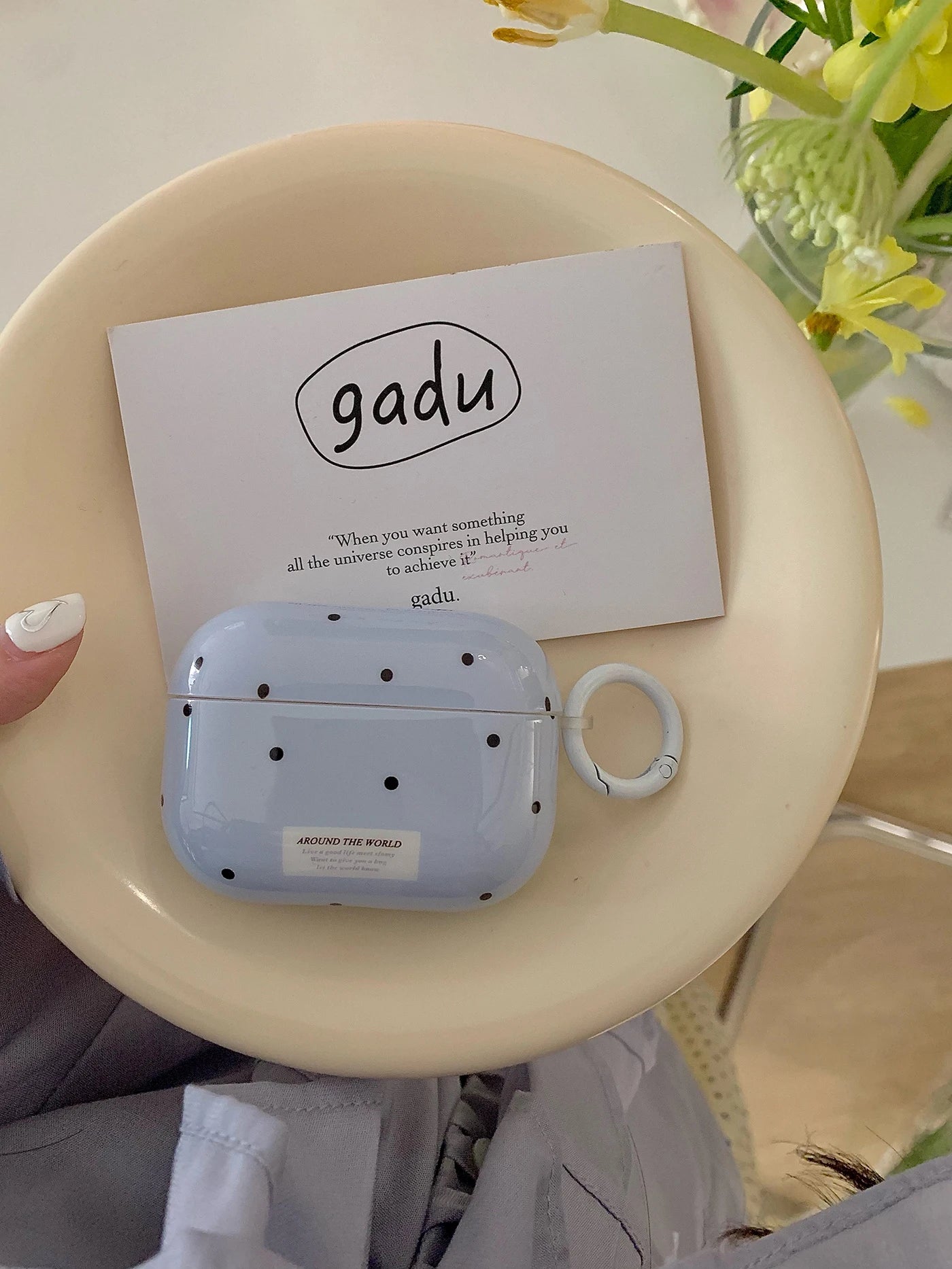 The Blue Polka Dot + Ring Is Suitable for Apple for Airpodspro2 Case/For Airpodspro Case/For Airpods4 Case/For Airpods3 Case/For Airpods2 Case/Fashion Earphone Case/Simple Earphone Case Caseverse