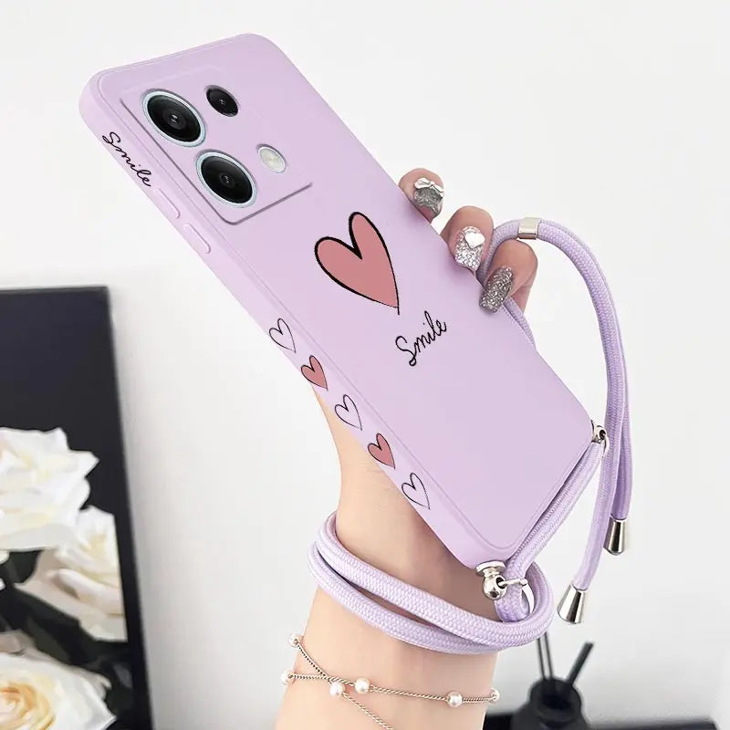 Note13 Big Red Heart Lanyard Silicone Phone Case For Xiaomi Redmi Note 13 13Pro Shatterproof Redmi Note 13ProPlus Back Cover - Caseverse