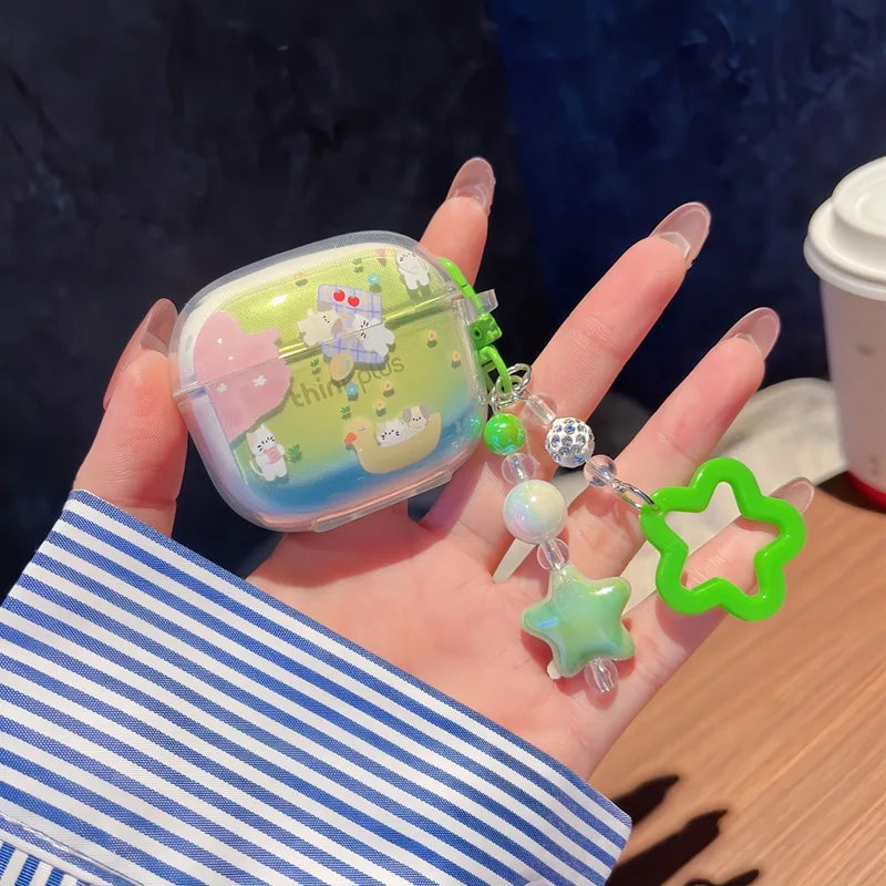 Suitable For Lenovo LP40 TWS Earphone Protective Case Cartoon Cherry Bow Headset Soft TPU Clear Earphone Cover With Keychain Caseverse