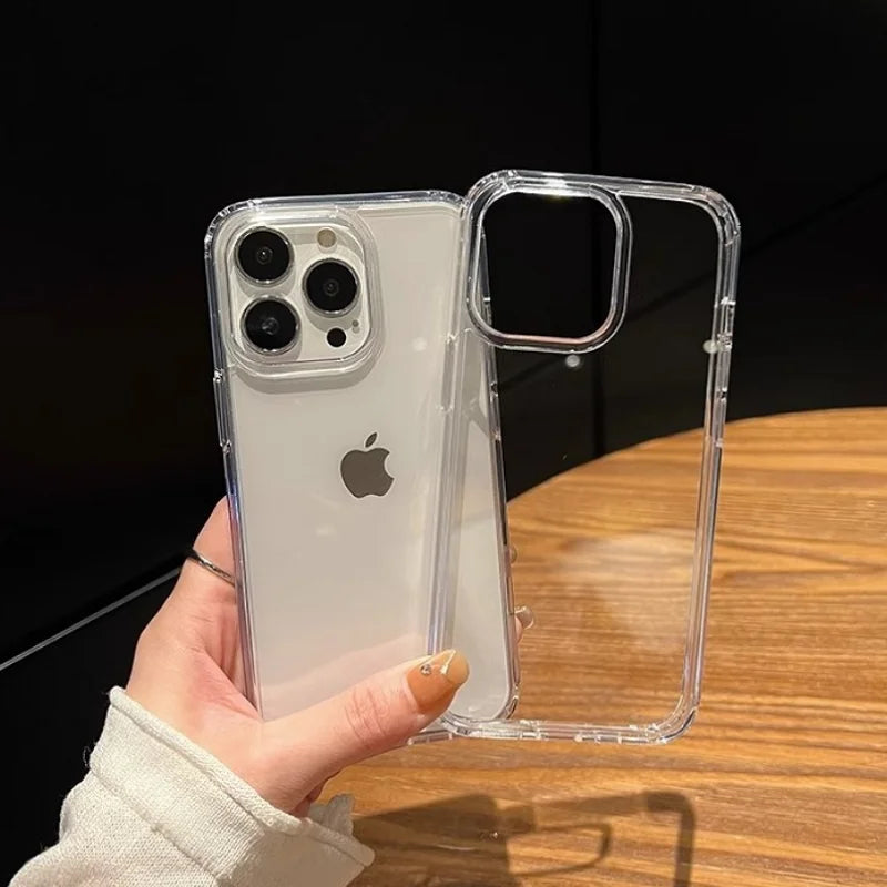 Luxury Transparent Soft Acrylic Phone Case For iPhone 16 15 14 13 12 11 Pro Max XS X XR 7 8 Plus Mini Shockproof Bumper Cover - Caseverse